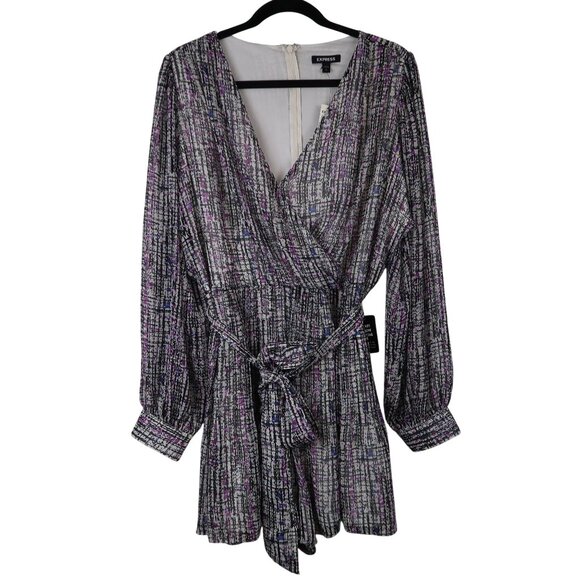 Express Pants - NWT Express XL Women's Long Sleeve Wrap Romper Jumpsuit Black Purple